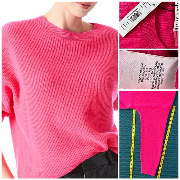 Alice + Olivia Caprice Wild Pink Cashmere Drop Shoulder Pullover Sweater - Picture 14 of 16